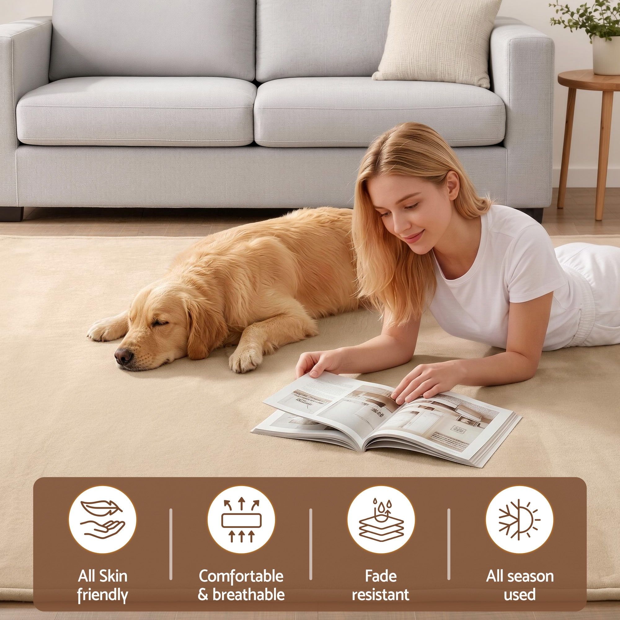 Artiss Tatami Mat Floor Mattress 3cm Thick Futon Mattresses Mellow Mat Rugs Living Room Beige - Image 8