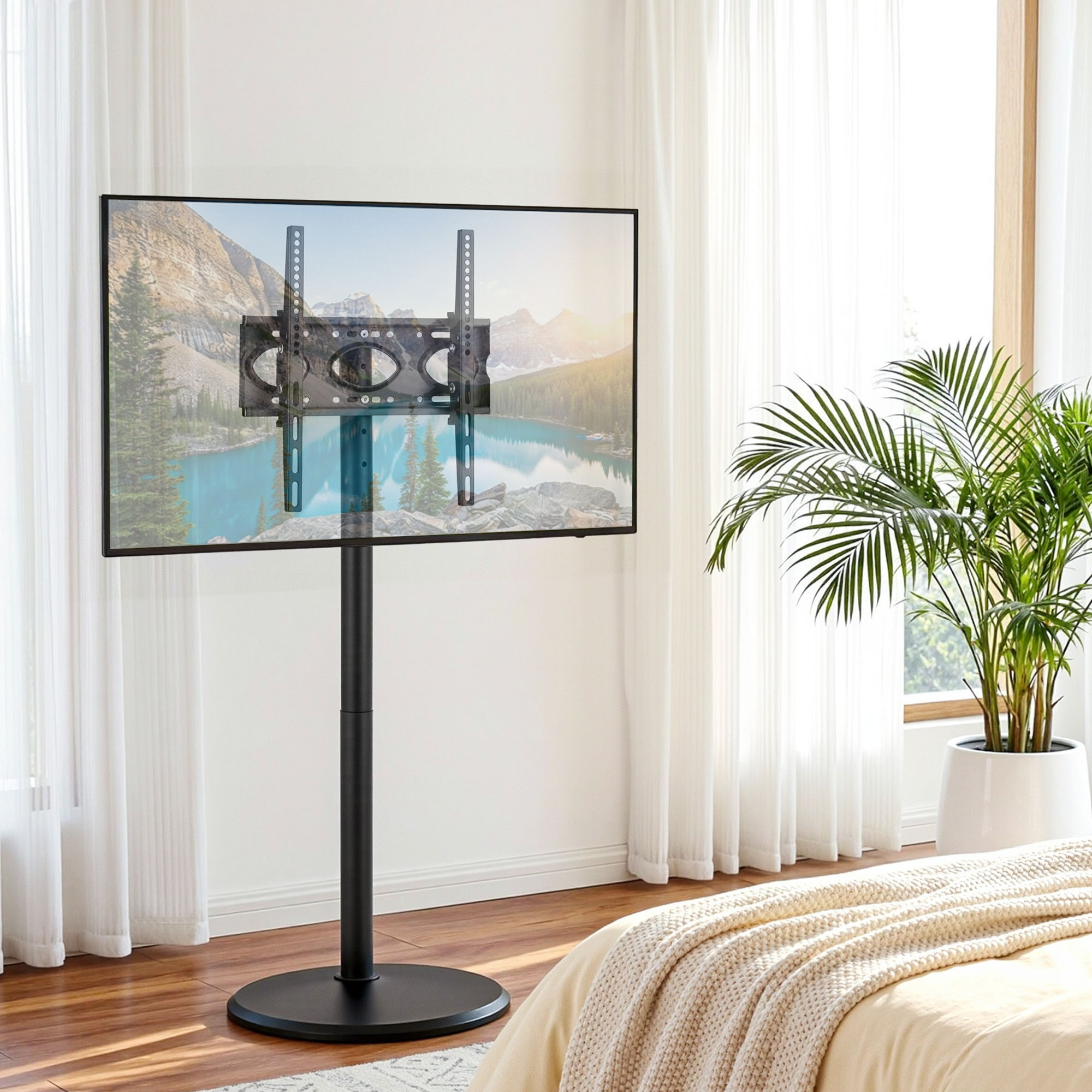 Artiss 32-55 Inch Mobile TV Stand with Wheels Height & Tilt Adjustable Floor Mount - Image 1