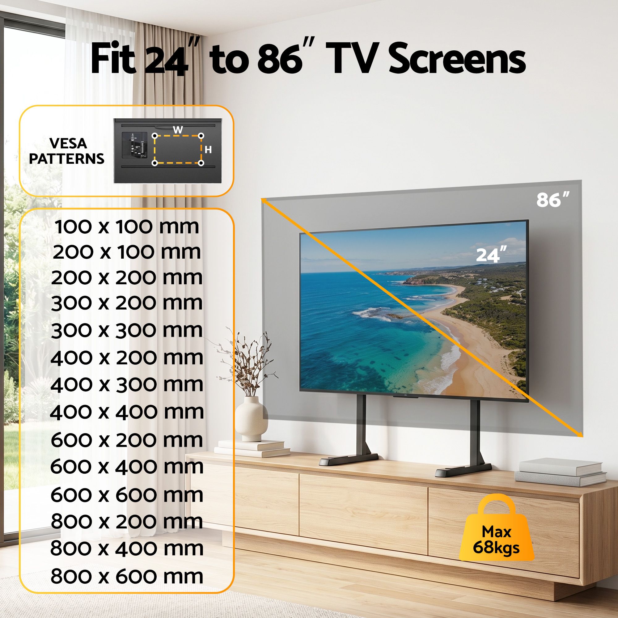 Artiss Universal TV Stand for 24-86 inch TVs LED Screen Table Top Desktop Mount - Image 4