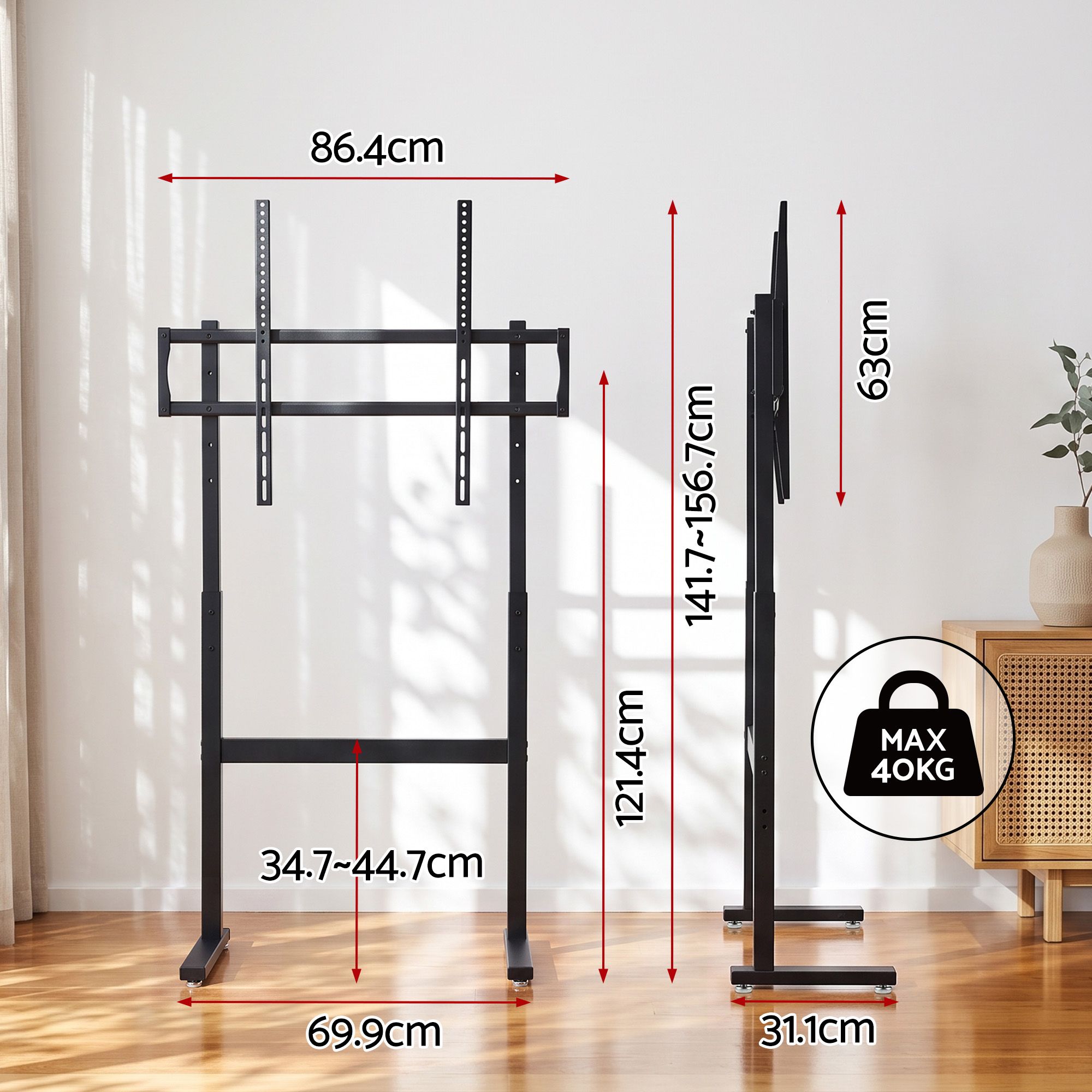 Artiss Universal Floor TV Stand for 32-100 Inch Screens Heavy Duty 40kg Capacity - Image 2