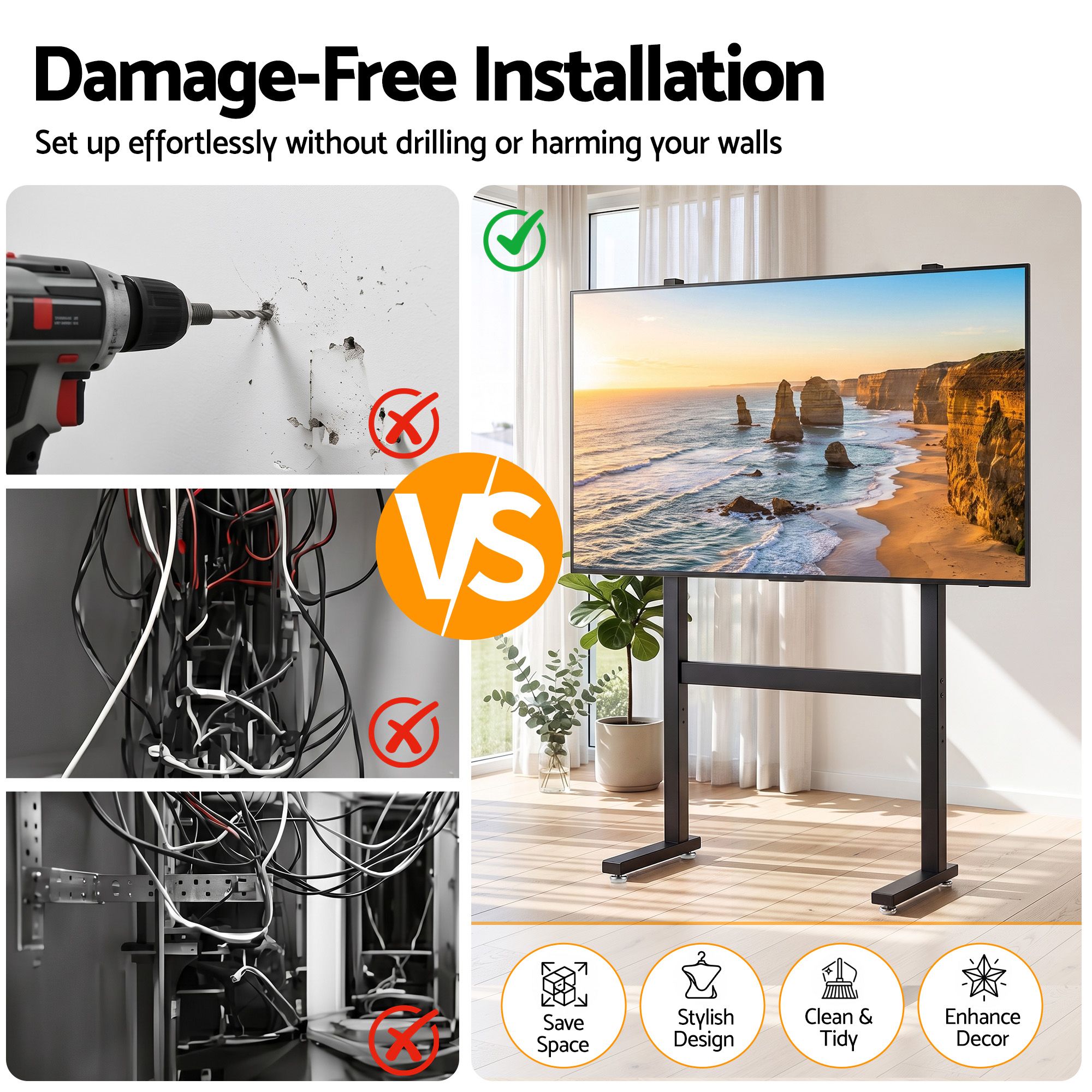 Artiss Universal Floor TV Stand for 32-100 Inch Screens Heavy Duty 40kg Capacity - Image 8