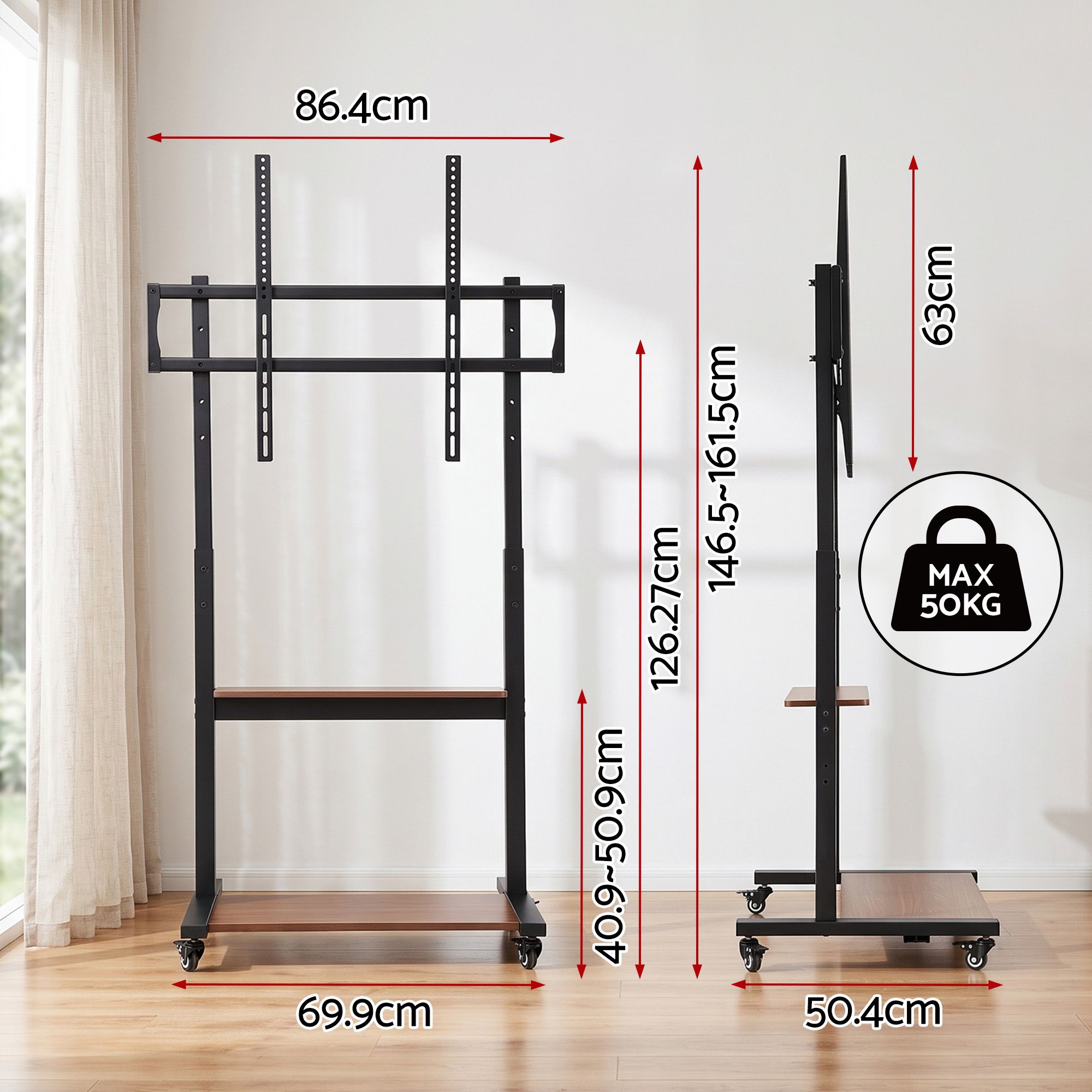 Artiss Mobile TV Stand for 40-100 Inch TVs Cart with Wheels Adjustable Shelves - Image 2