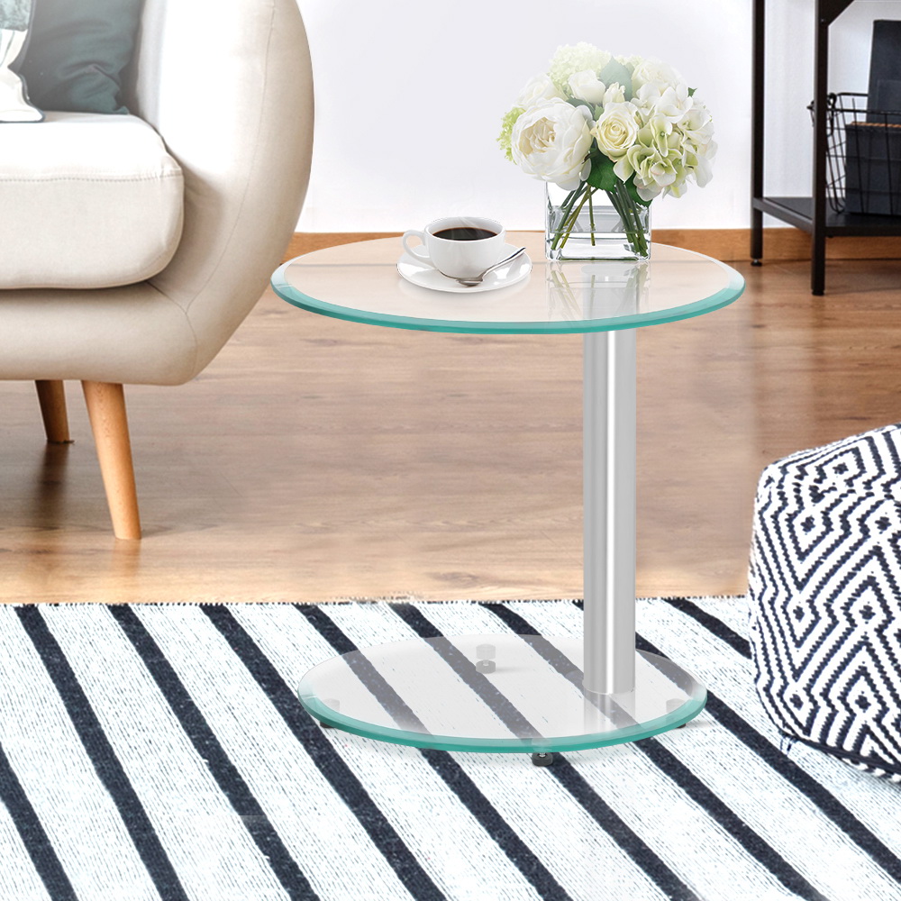Artiss Coffee Table Oval Tempered Glass Side End Beside Tables Cafe 45cm - Image 1