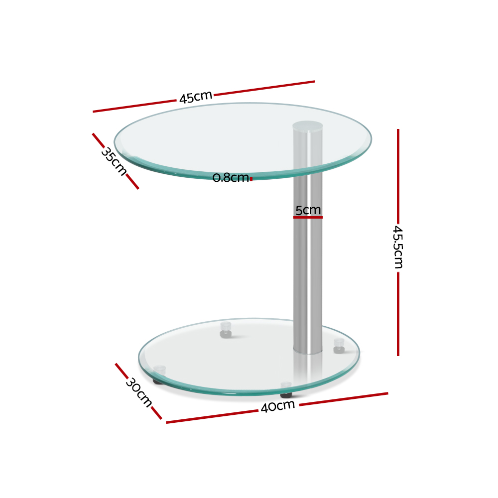 Artiss Coffee Table Oval Tempered Glass Side End Beside Tables Cafe 45cm - Image 2