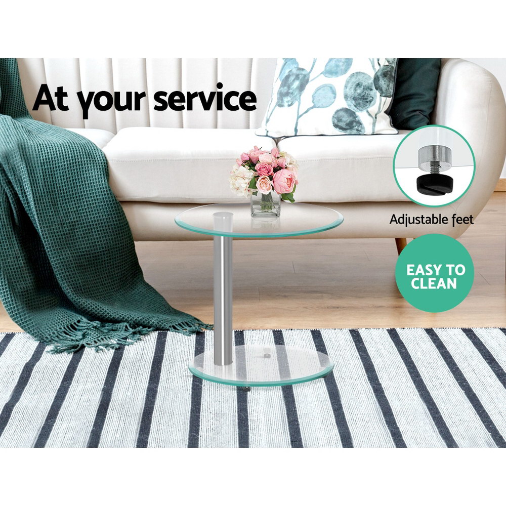 Artiss Coffee Table Oval Tempered Glass Side End Beside Tables Cafe 45cm - Image 3