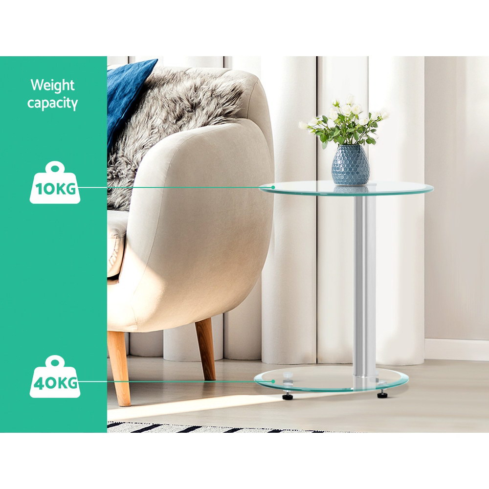 Artiss Coffee Table Oval Tempered Glass Side End Beside Tables Cafe 45cm - Image 6