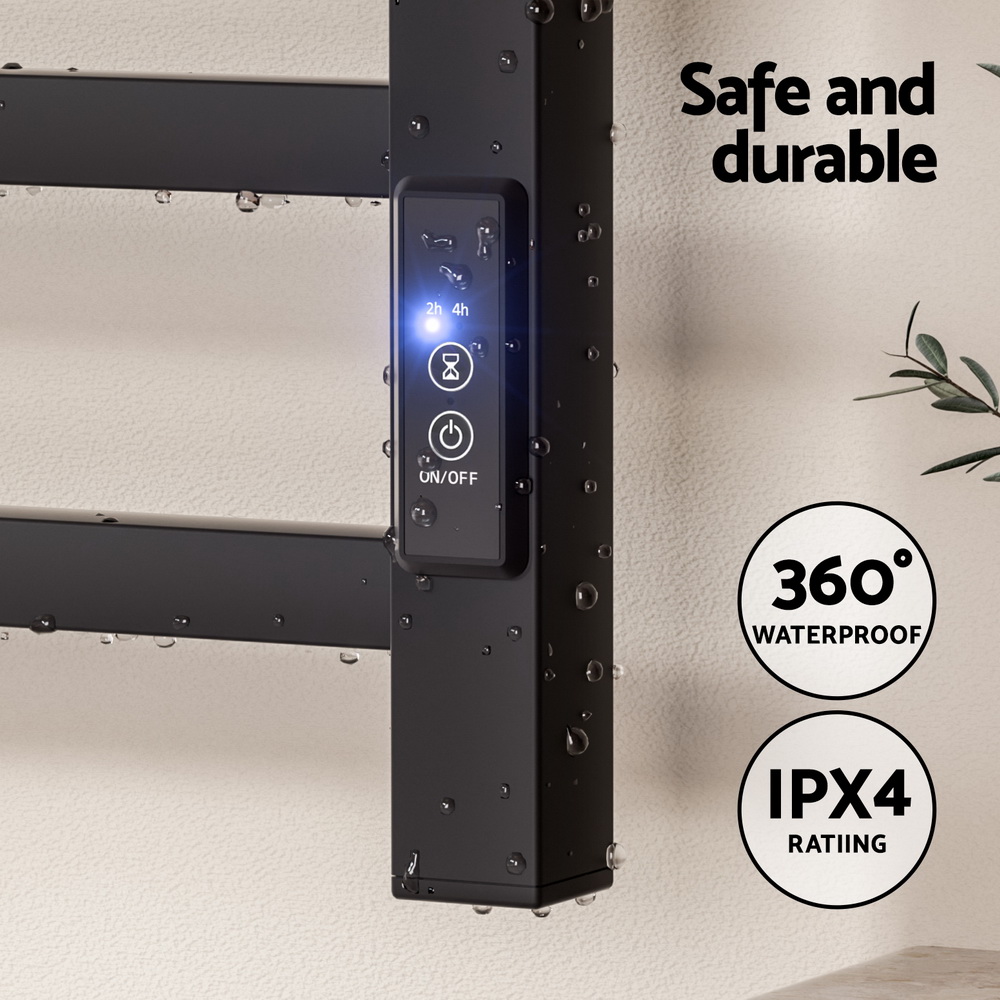 Devanti Heated Towel Rail 8 Square Bars with Timer Electric Heater Warmer Rack - Image 5
