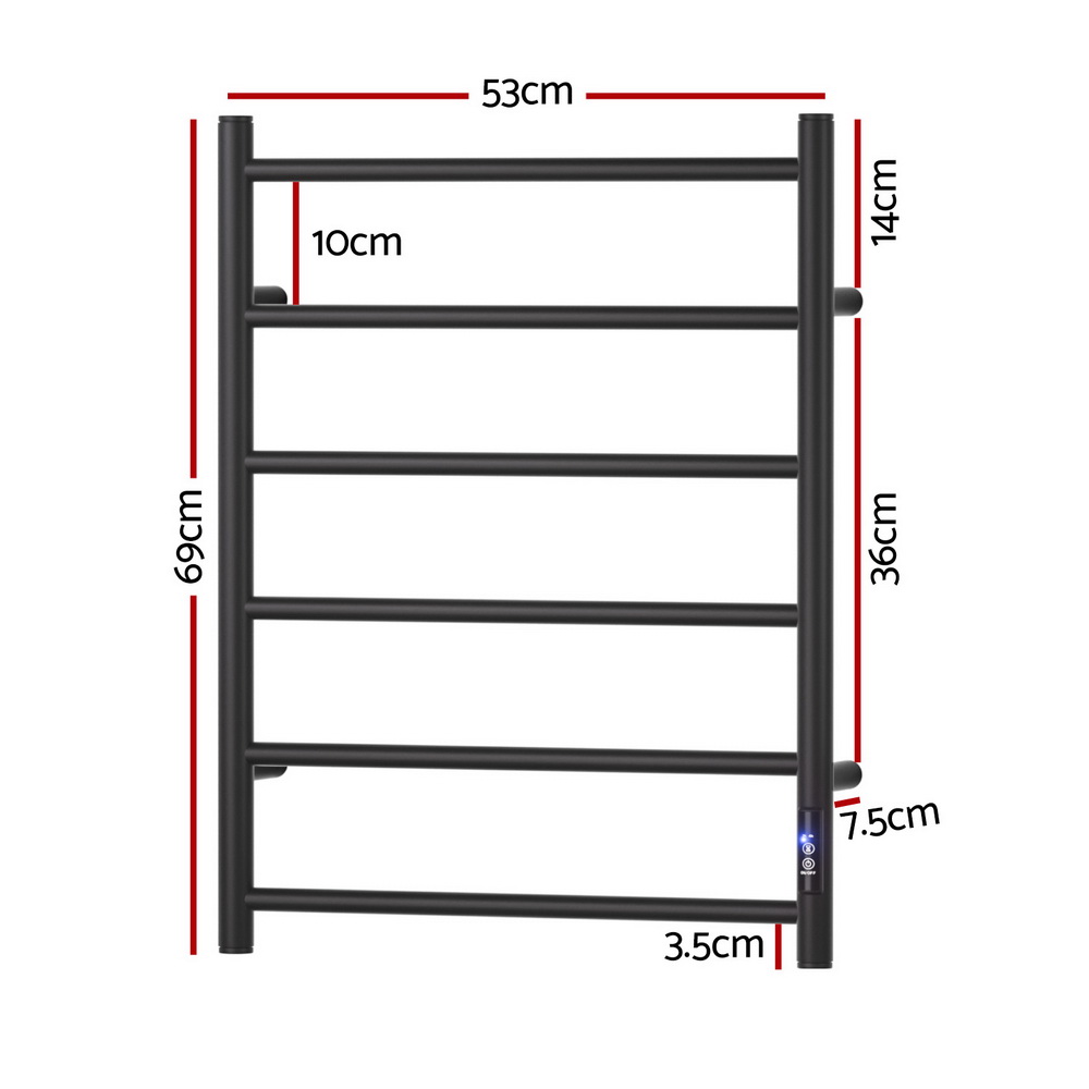Devanti Heated Towel Rail 6 Round Bars  with Timer Electric Heater Warmer Rack - Image 2