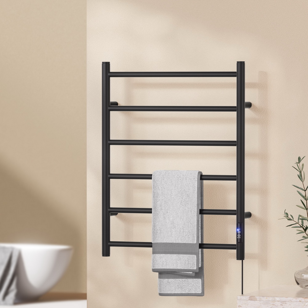 Devanti Heated Towel Rail 6 Round Bars  with Timer Electric Heater Warmer Rack - Image 7