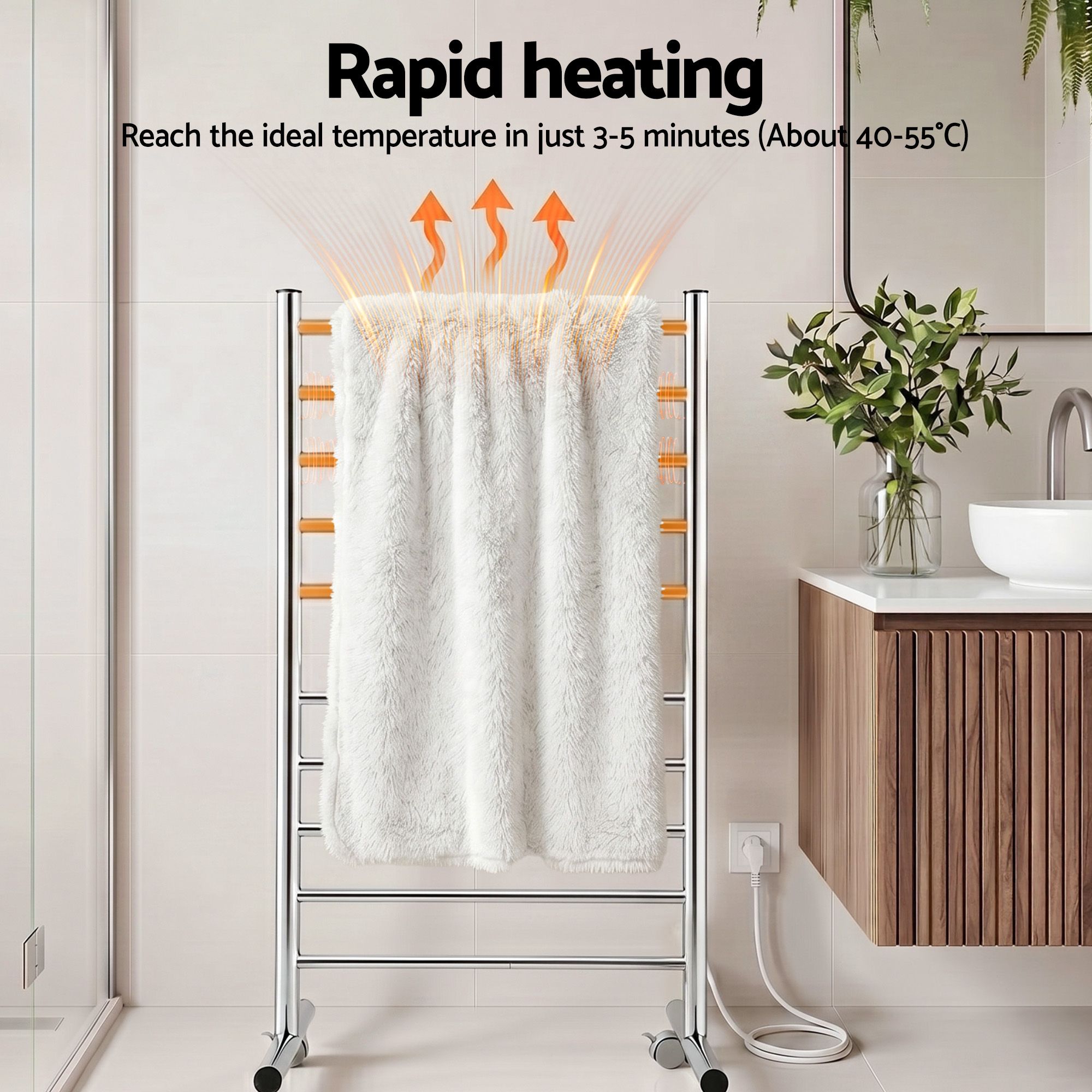 Devanti 10-Bar Freestanding Heated Towel Rail 3-5 Mins Fast Heating Electric Towel Warmer for Bathroom Winter Drying Stainless Steel Plug In 100W - Image 5