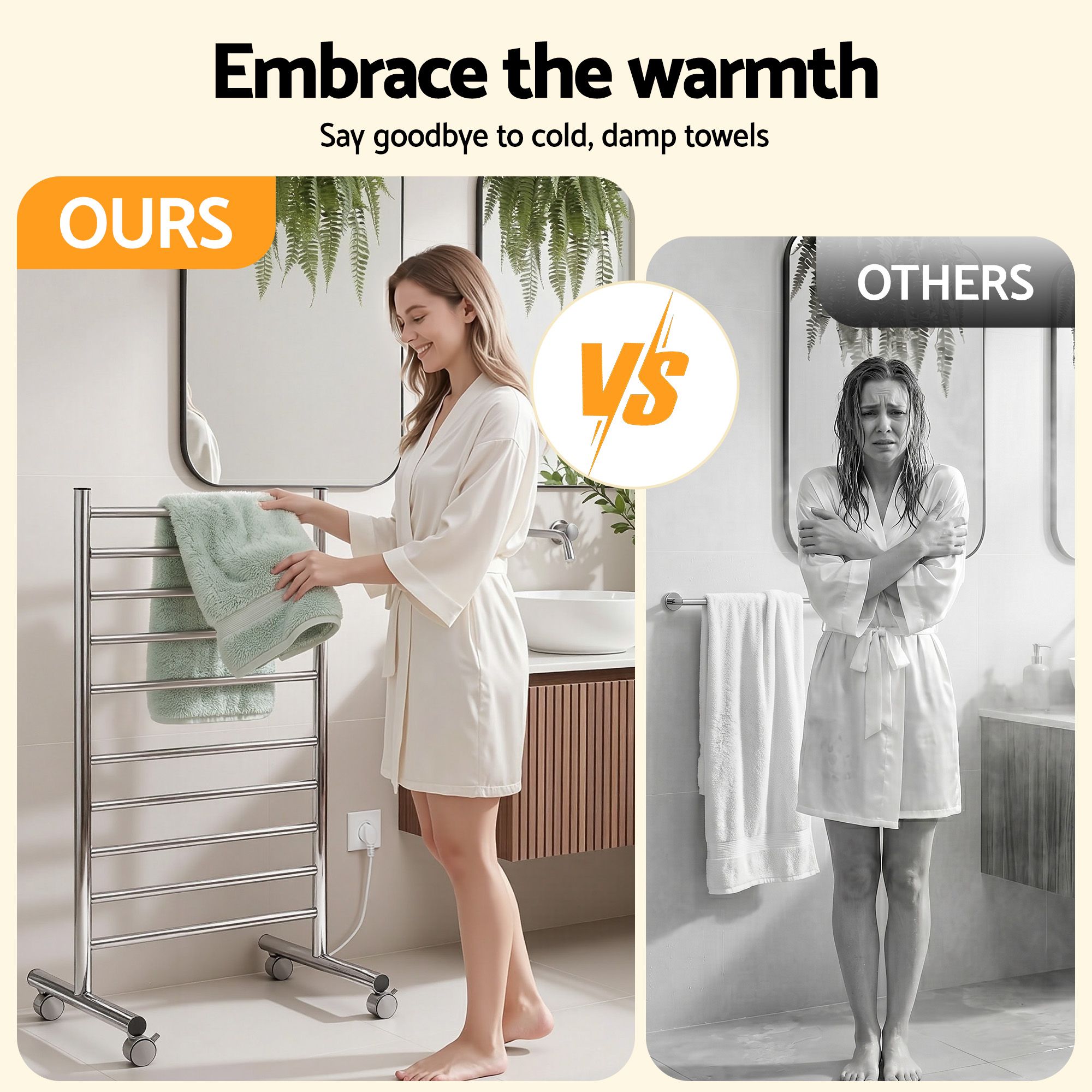 Devanti 10-Bar Freestanding Heated Towel Rail 3-5 Mins Fast Heating Electric Towel Warmer for Bathroom Winter Drying Stainless Steel Plug In 100W - Image 6