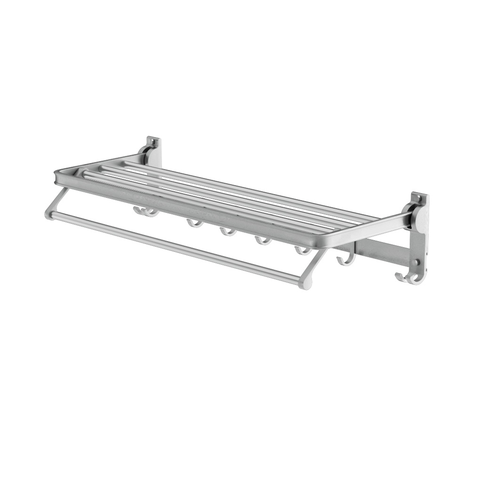 Towel Rail Rack Holder 4 Bars Wall Mounted Aluminium Foldable Hanging Hook - Image 1