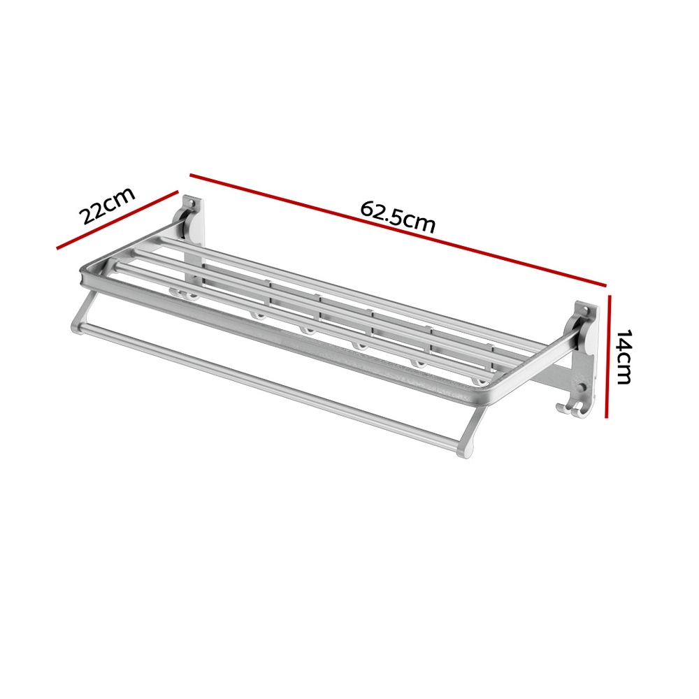 Towel Rail Rack Holder 4 Bars Wall Mounted Aluminium Foldable Hanging Hook - Image 2