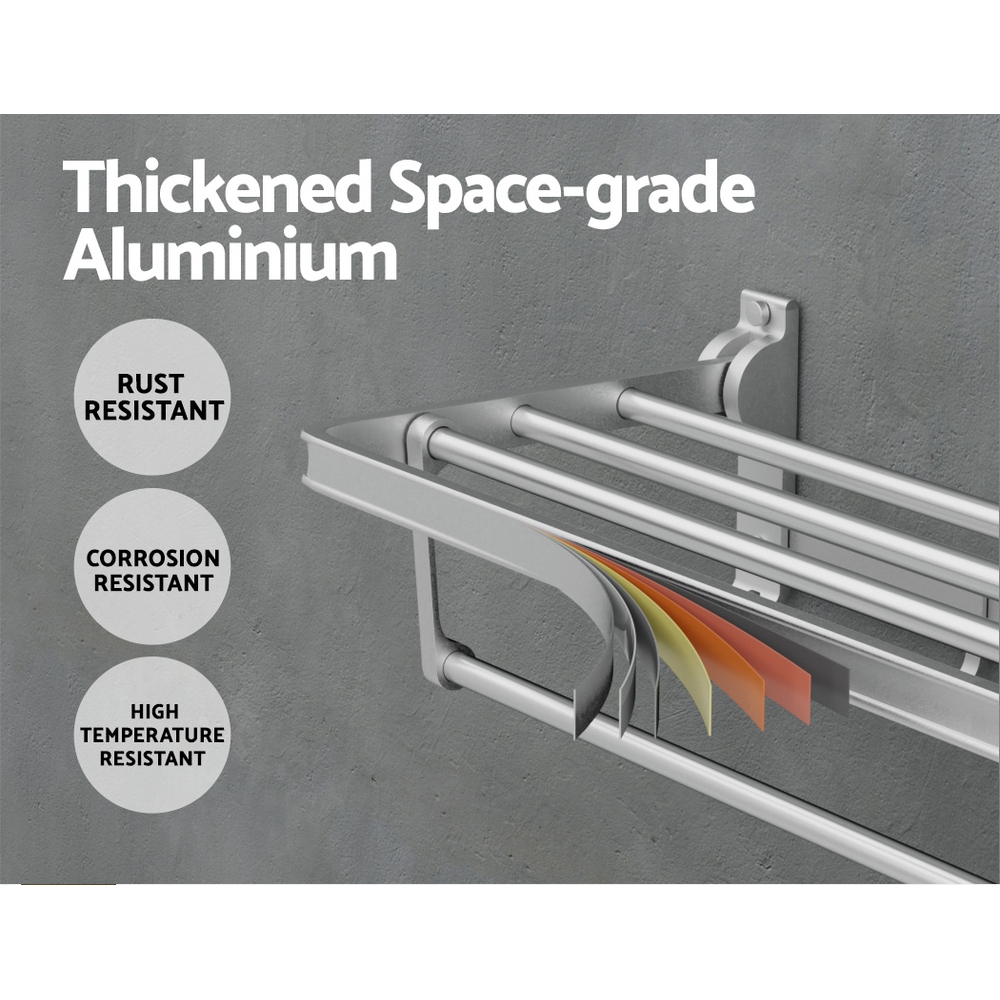 Towel Rail Rack Holder 4 Bars Wall Mounted Aluminium Foldable Hanging Hook - Image 4