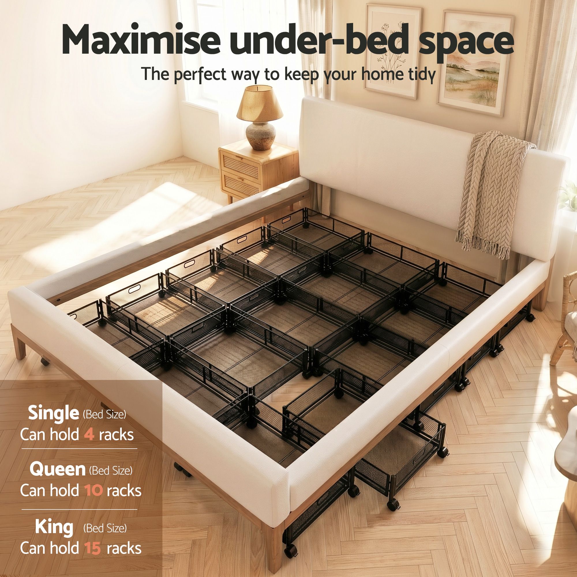 Artiss 2X Under Bed Storage Containers Metal Boxes Quilt Organiser with Wheels - Image 6
