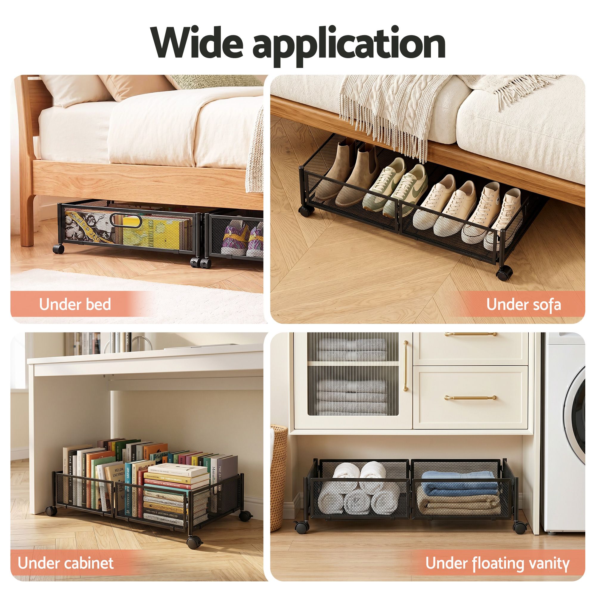 Artiss 2X Under Bed Storage Containers Metal Boxes Quilt Organiser with Wheels - Image 8