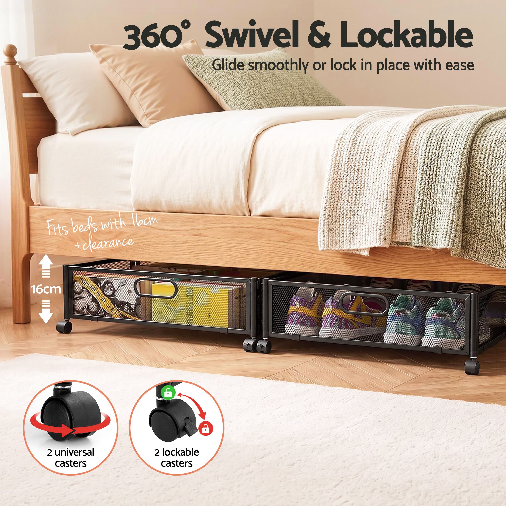 Artiss 4X Under Bed Storage Containers Metal Boxes Quilt Organiser with Wheels - Image 5