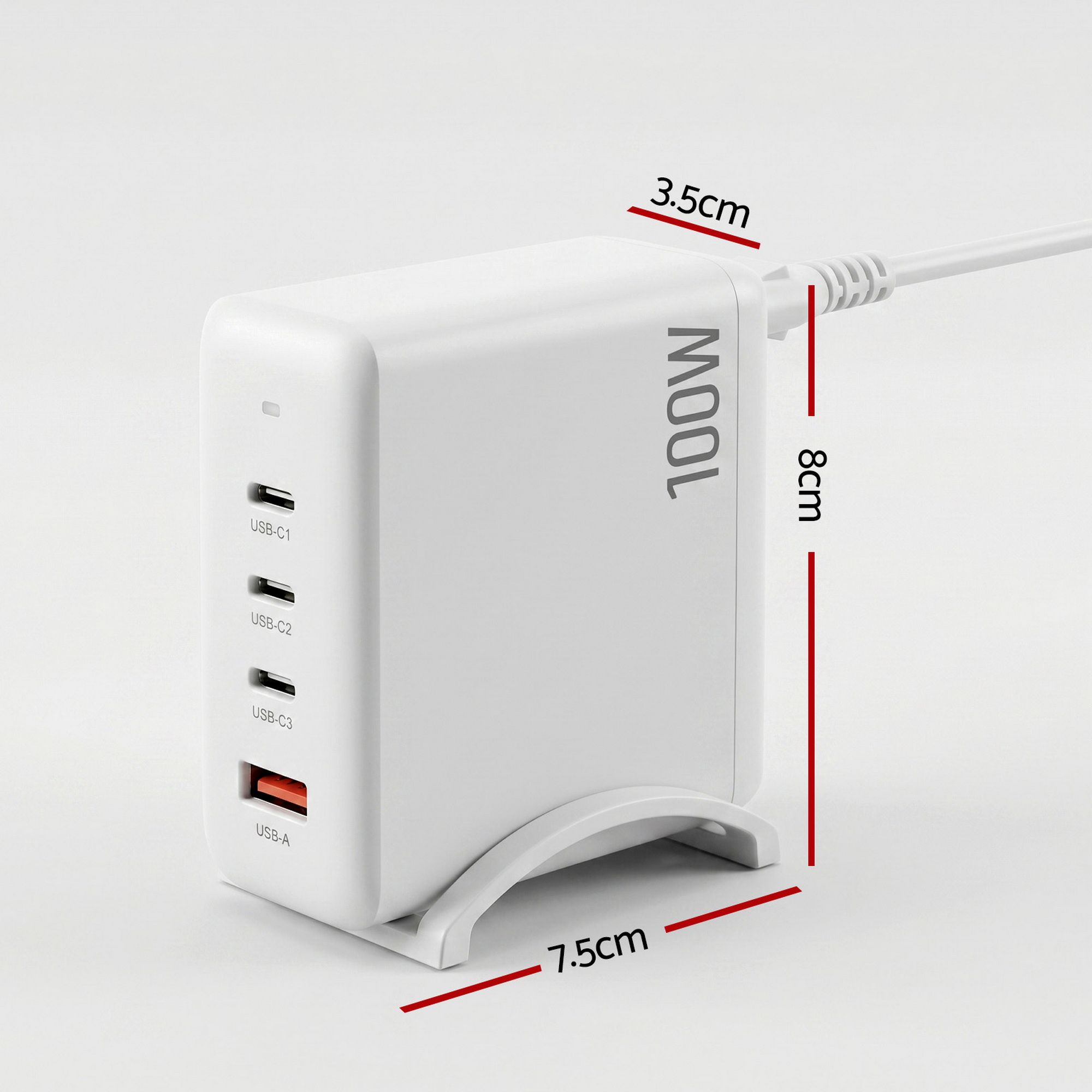 Devanti USB C Charger 100W Fast Charger 4 Port GaN Desktop Station White - Image 2