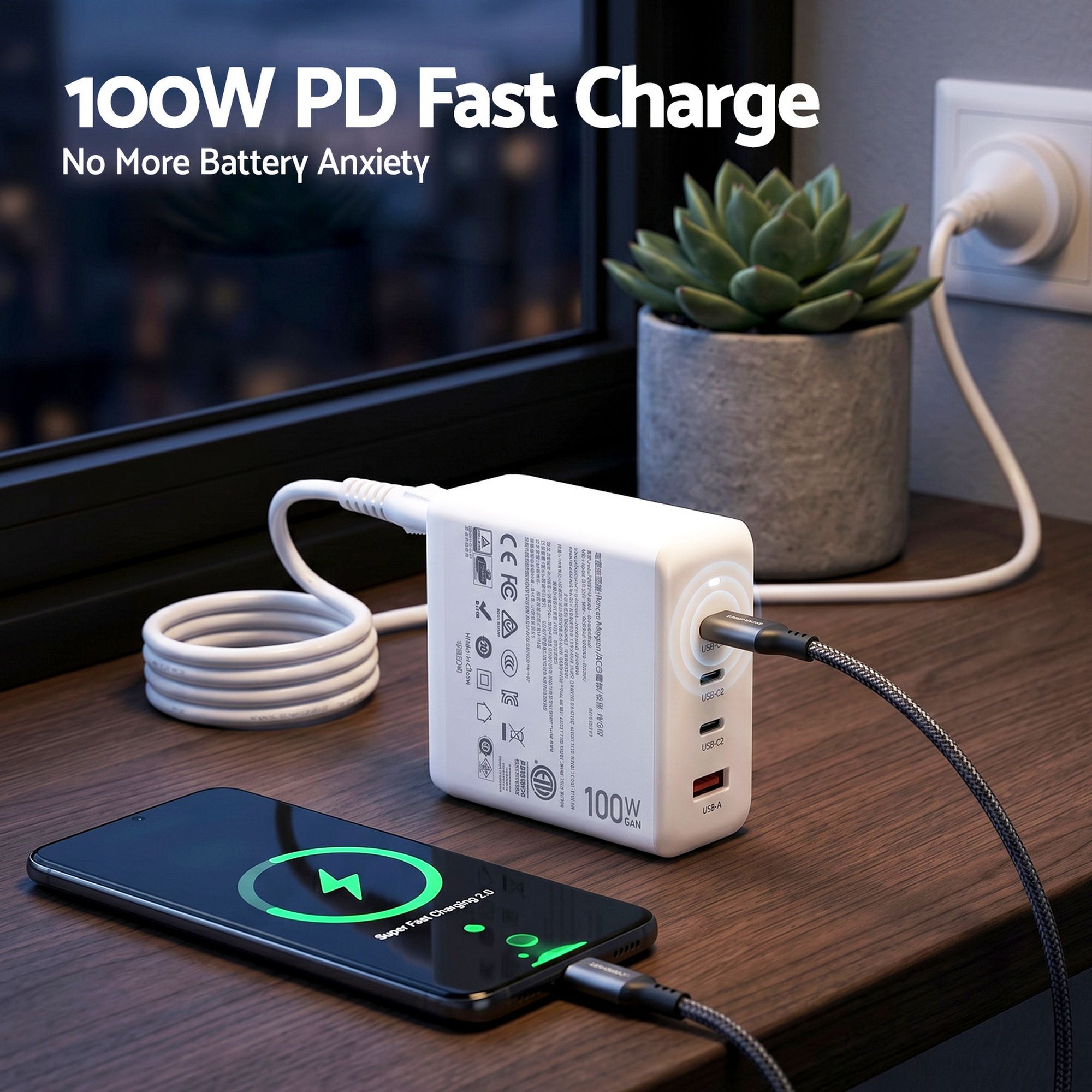 Devanti USB C Charger 100W Fast Charger 4 Port GaN Desktop Station White - Image 4