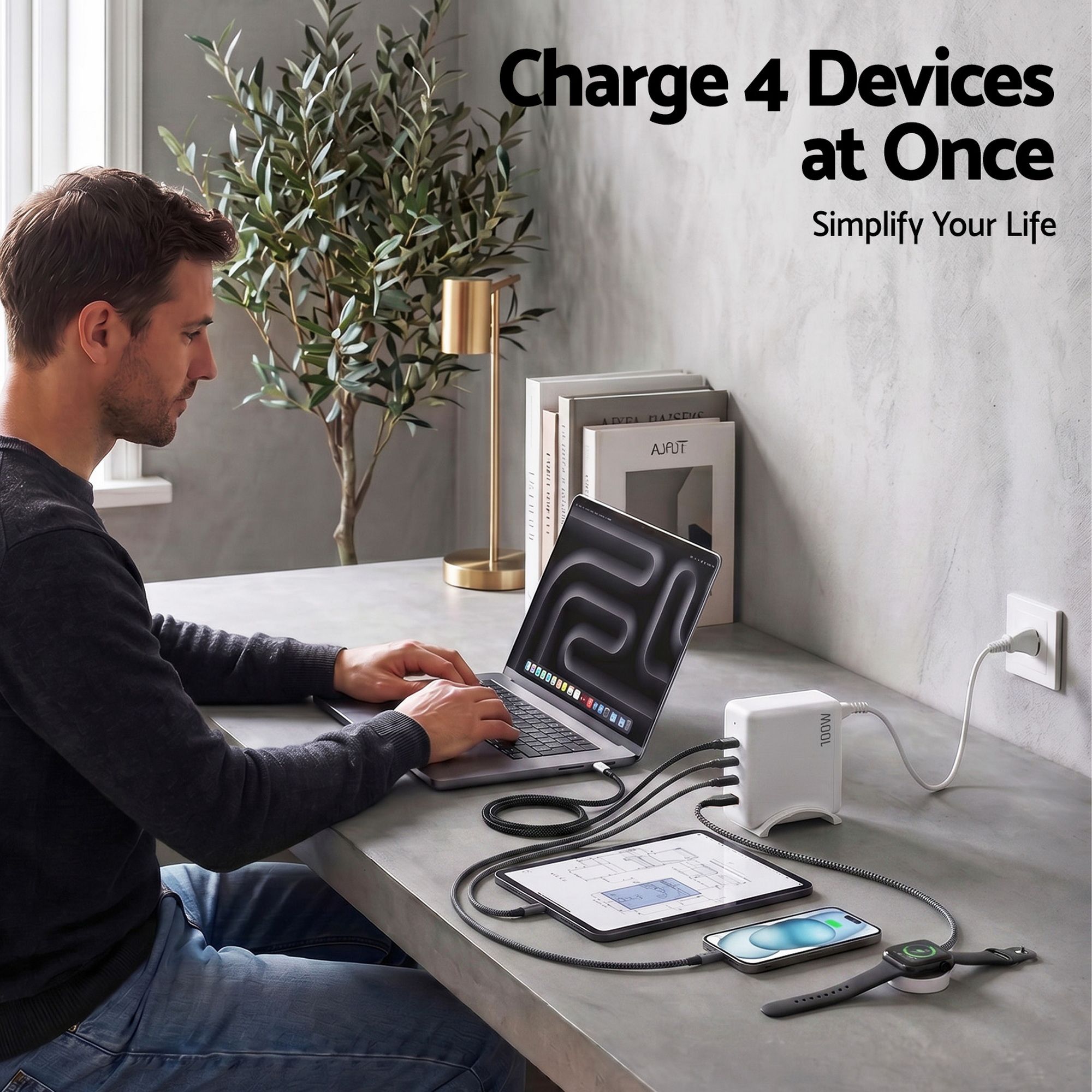 Devanti USB C Charger 100W Fast Charger 4 Port GaN Desktop Station White - Image 5