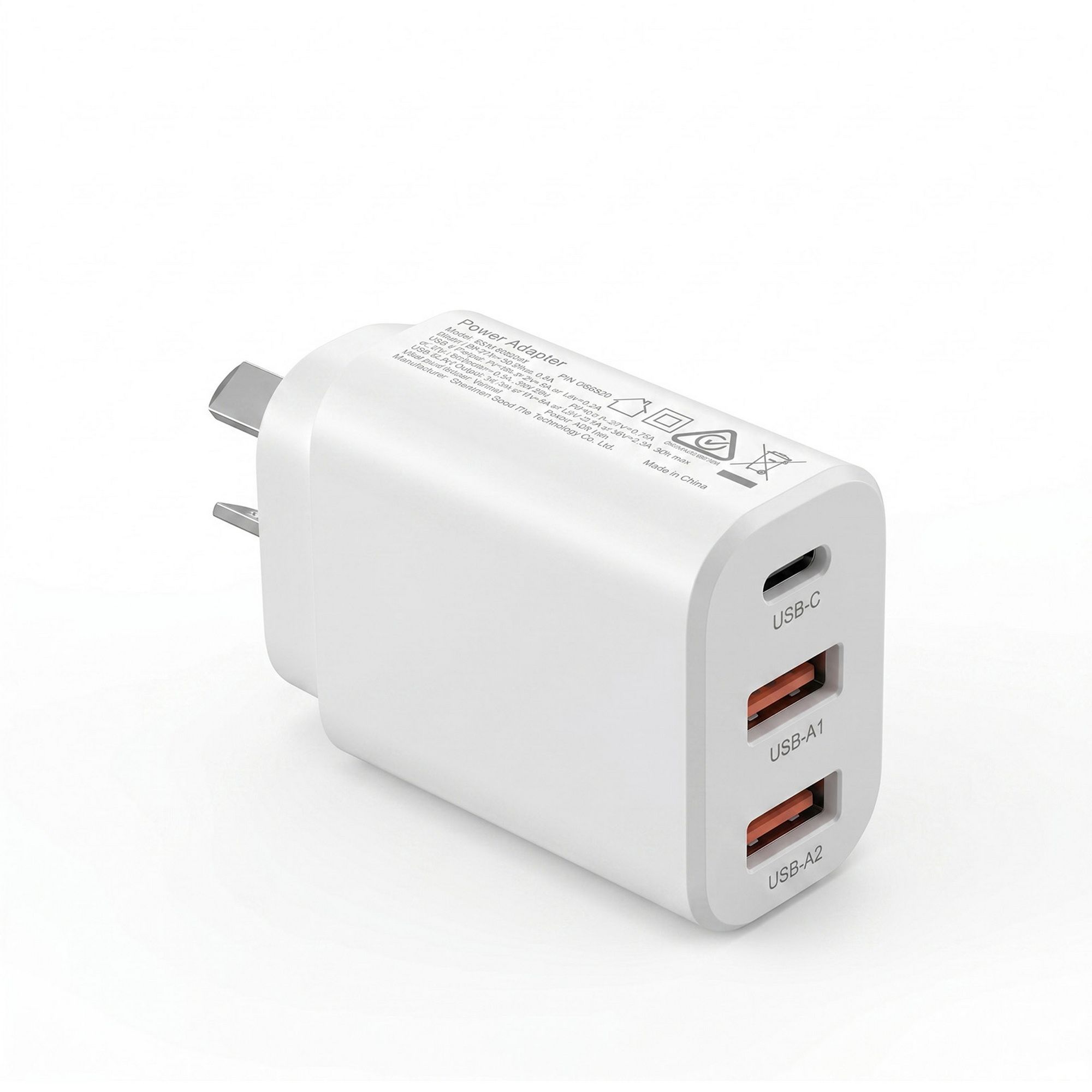 Devanti USB C Charger 30W Fast Charger 3 Port PD Charging Block White - Image 1