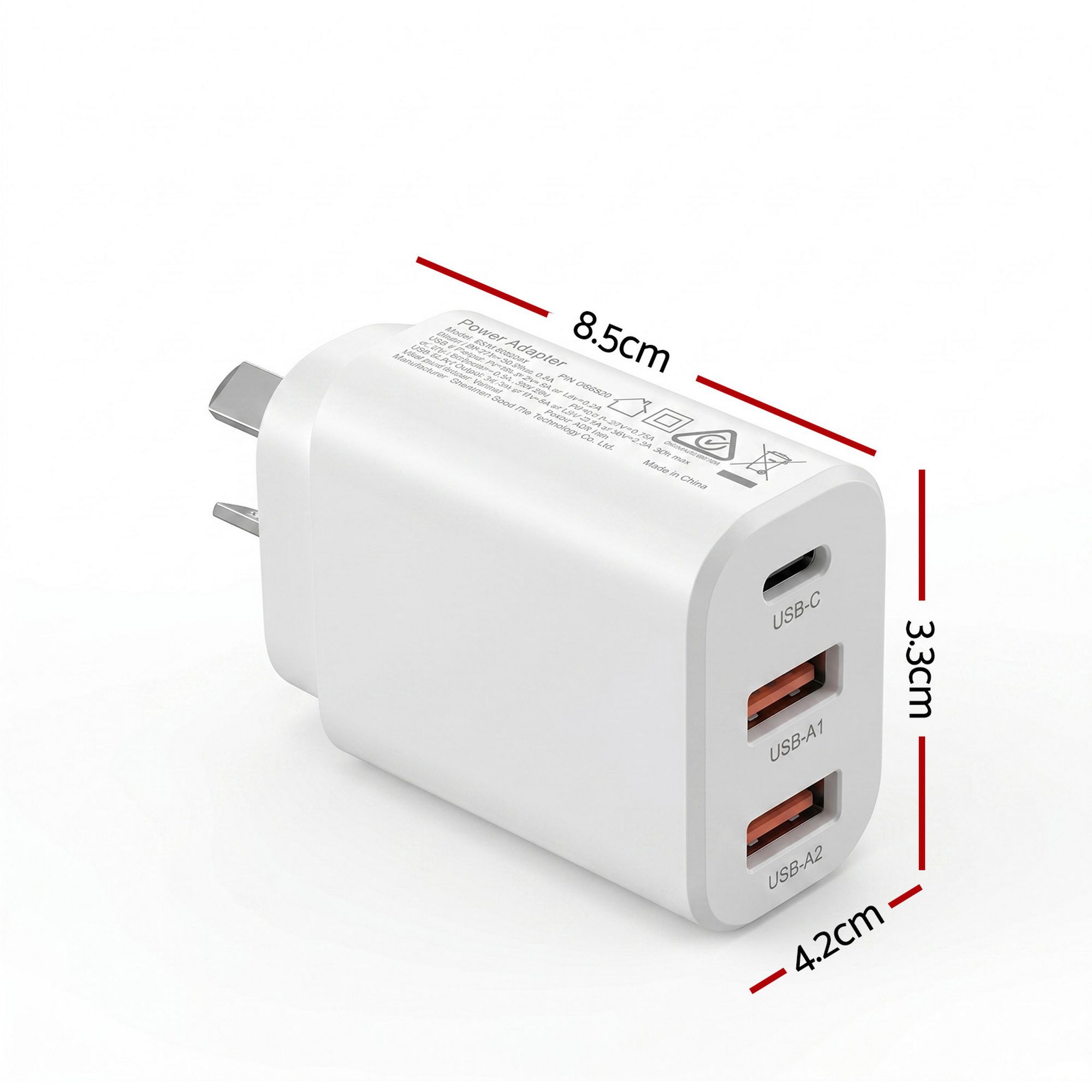 Devanti USB C Charger 30W Fast Charger 3 Port PD Charging Block White - Image 2