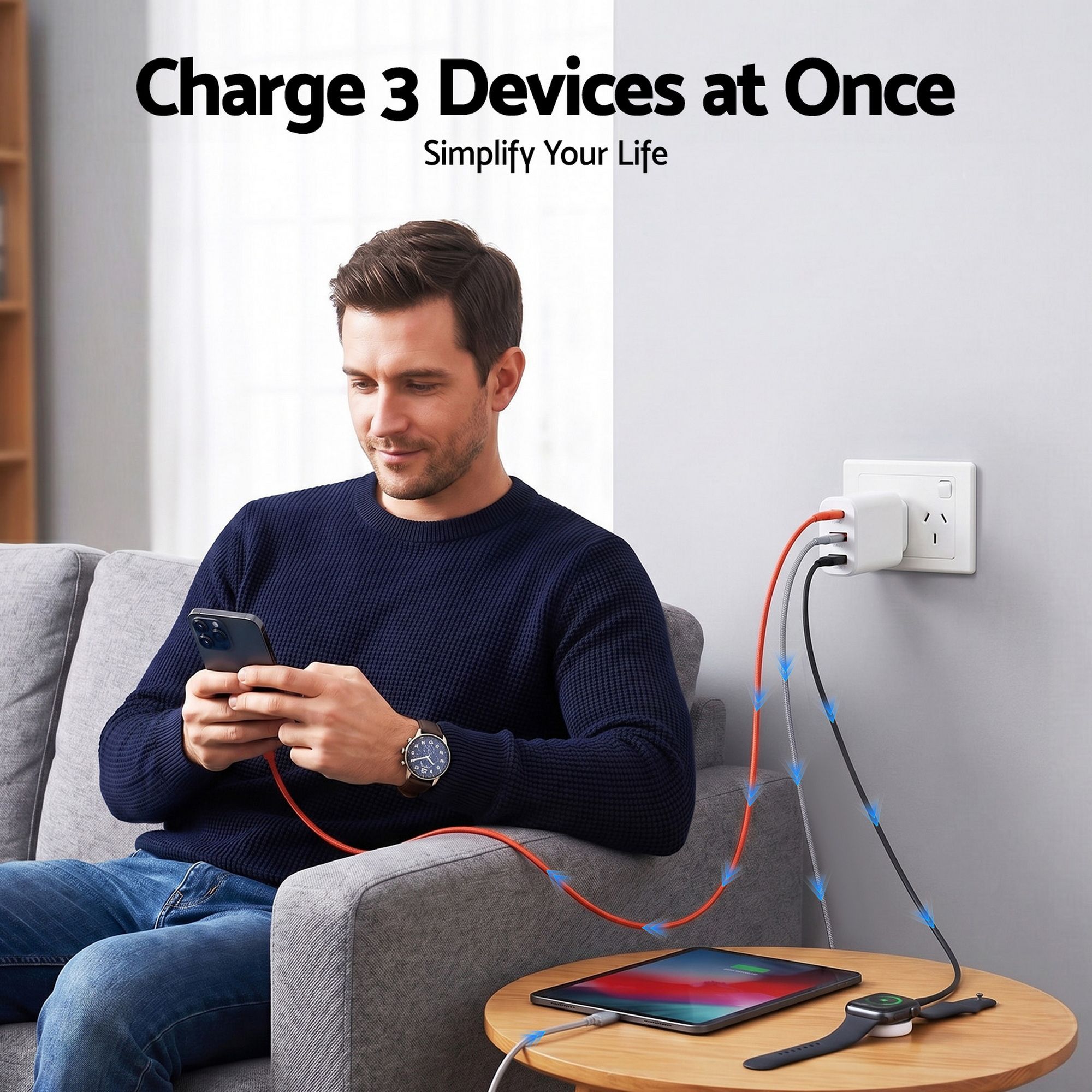Devanti USB C Charger 30W Fast Charger 3 Port PD Charging Block White - Image 5