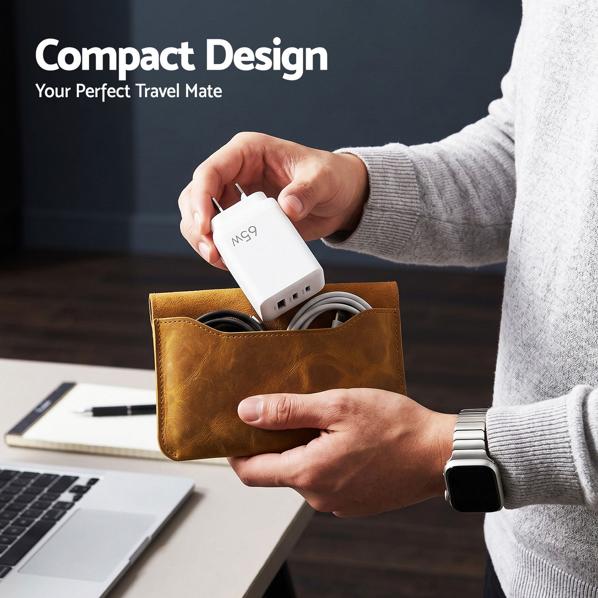 Devanti USB C Charger 65W Fast Charger 3 Port PD Wall Adapter White - Image 6