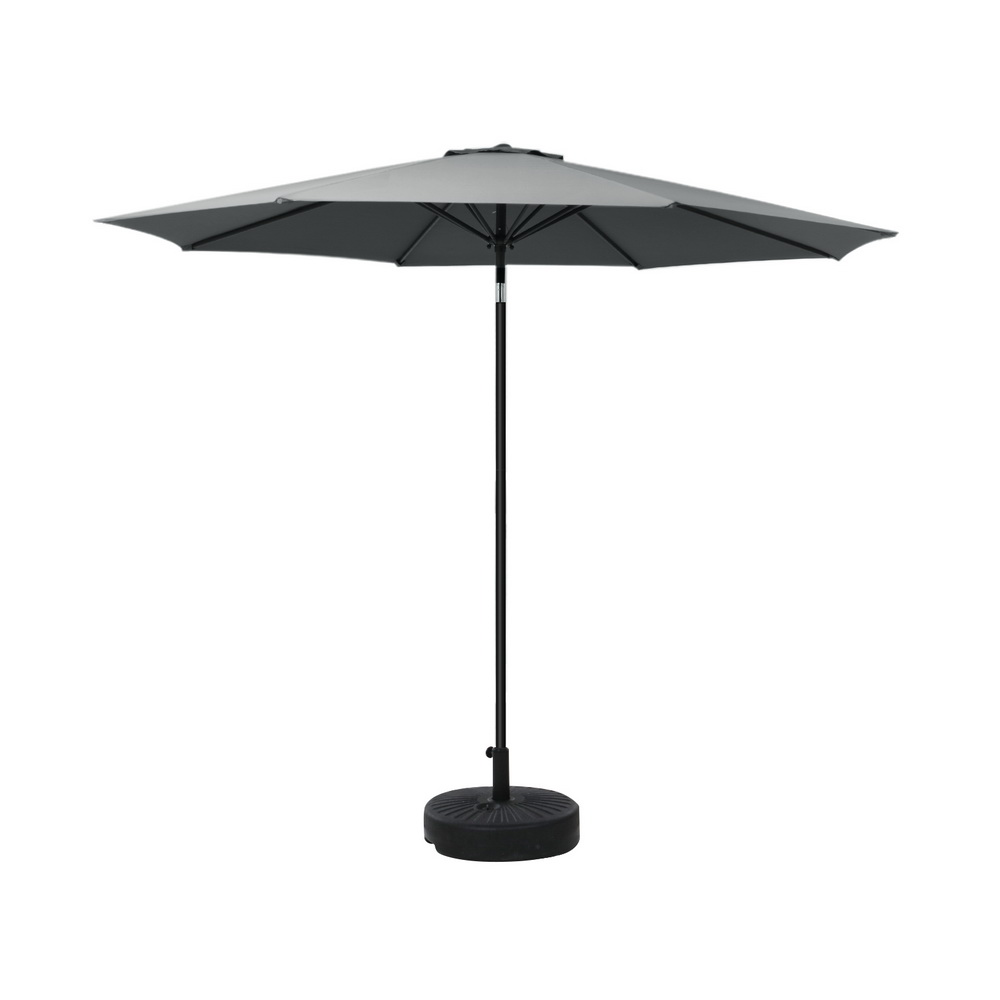 Instahut 2.7m Outdoor Umbrella w/Base Pole Stand Garden Sun Charcoal - Image 1