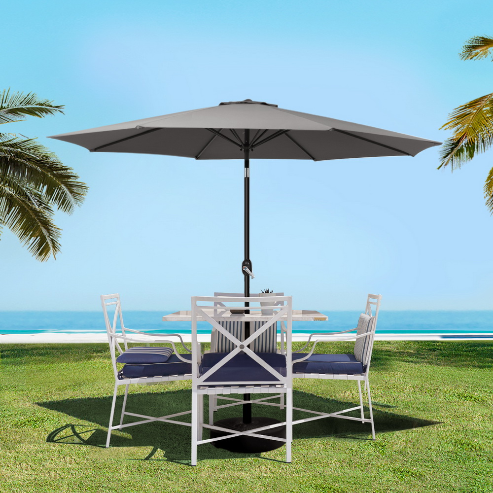 Instahut 2.7m Outdoor Umbrella w/Base Pole Stand Garden Sun Charcoal - Image 7
