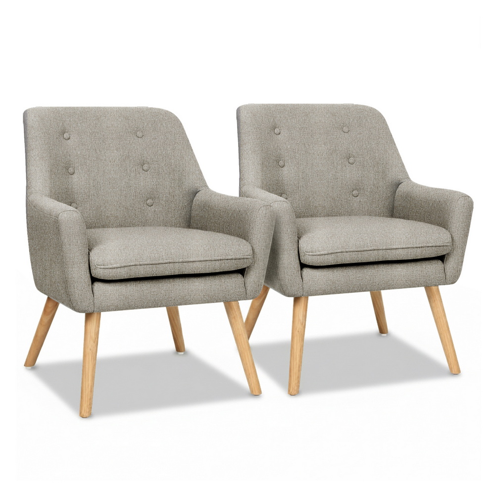 Artiss 2X Armchair Lounge Chair Accent Tub Chair Beige ANNE - Image 1