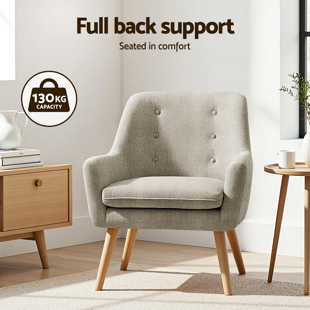 Artiss 2X Armchair Lounge Chair Accent Tub Chair Beige ANNE - Image 4