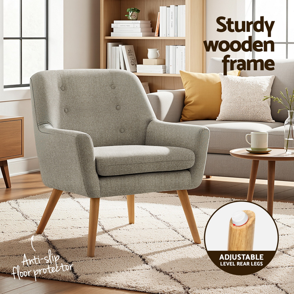 Artiss 2X Armchair Lounge Chair Accent Tub Chair Beige ANNE - Image 5
