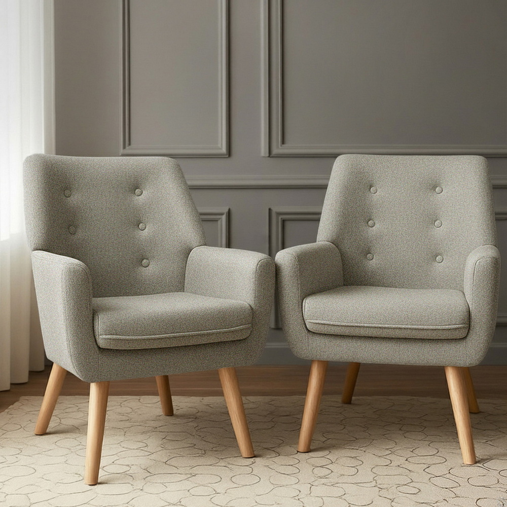 Artiss 2X Armchair Lounge Chair Accent Tub Chair Beige ANNE - Image 7