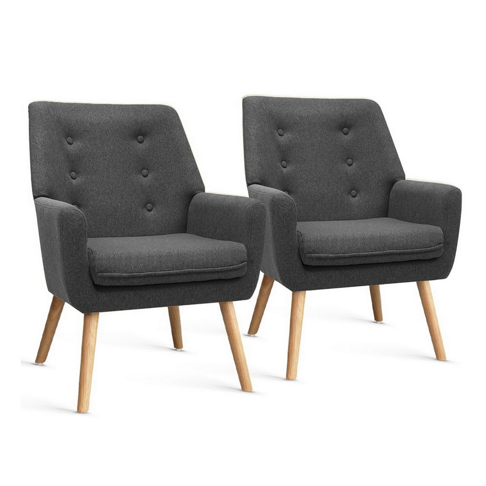 Artiss 2X Armchair Lounge Chair Accent Tub Chair Charcoal ANNE - Image 1