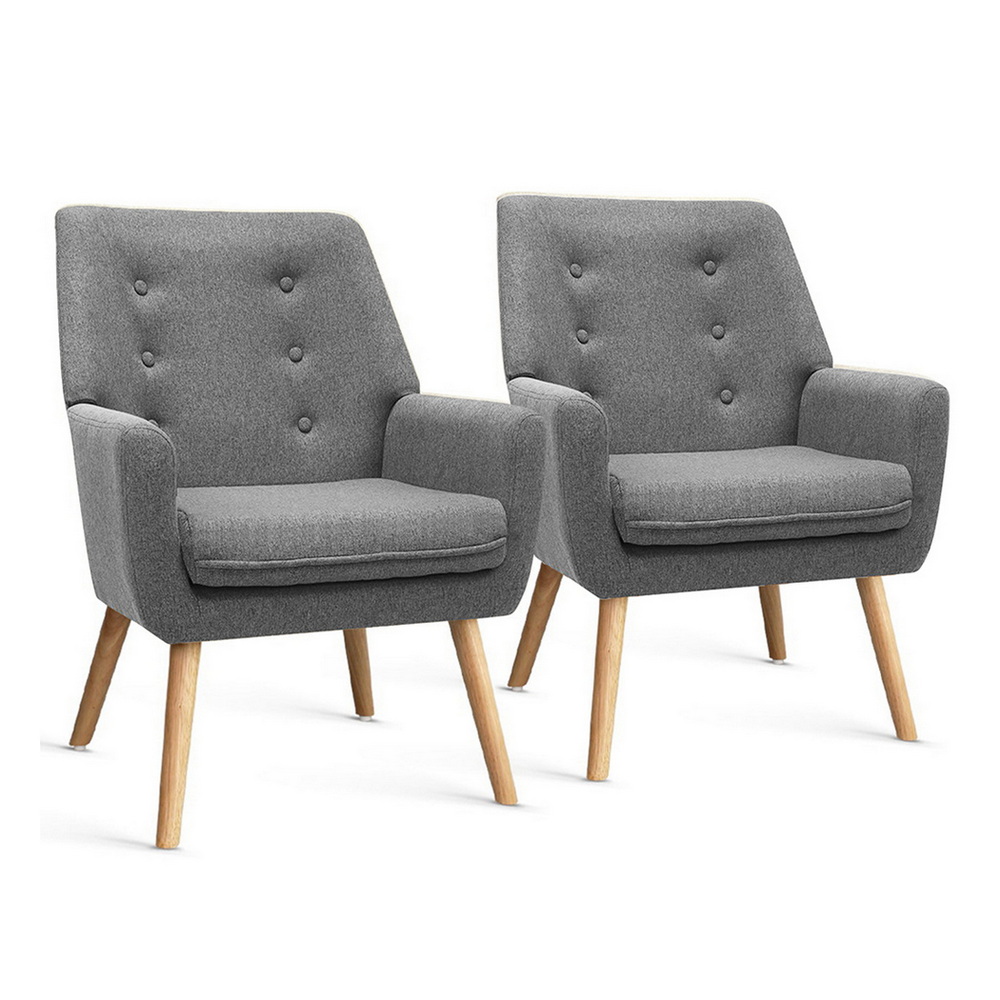 Artiss 2X Armchair Lounge Chair Accent Tub Chair Grey ANNE - Image 1