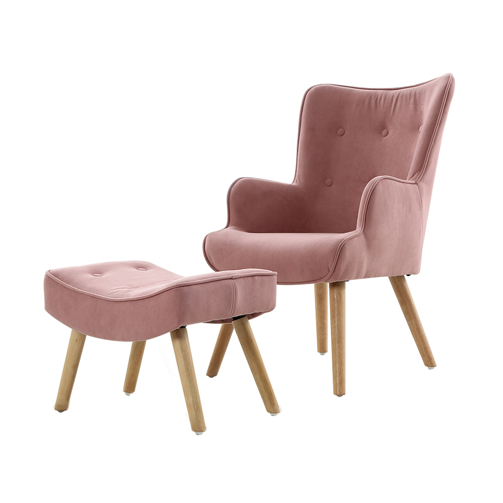 Artiss Armchair Set with Ottoman Pink Lansar - Image 1