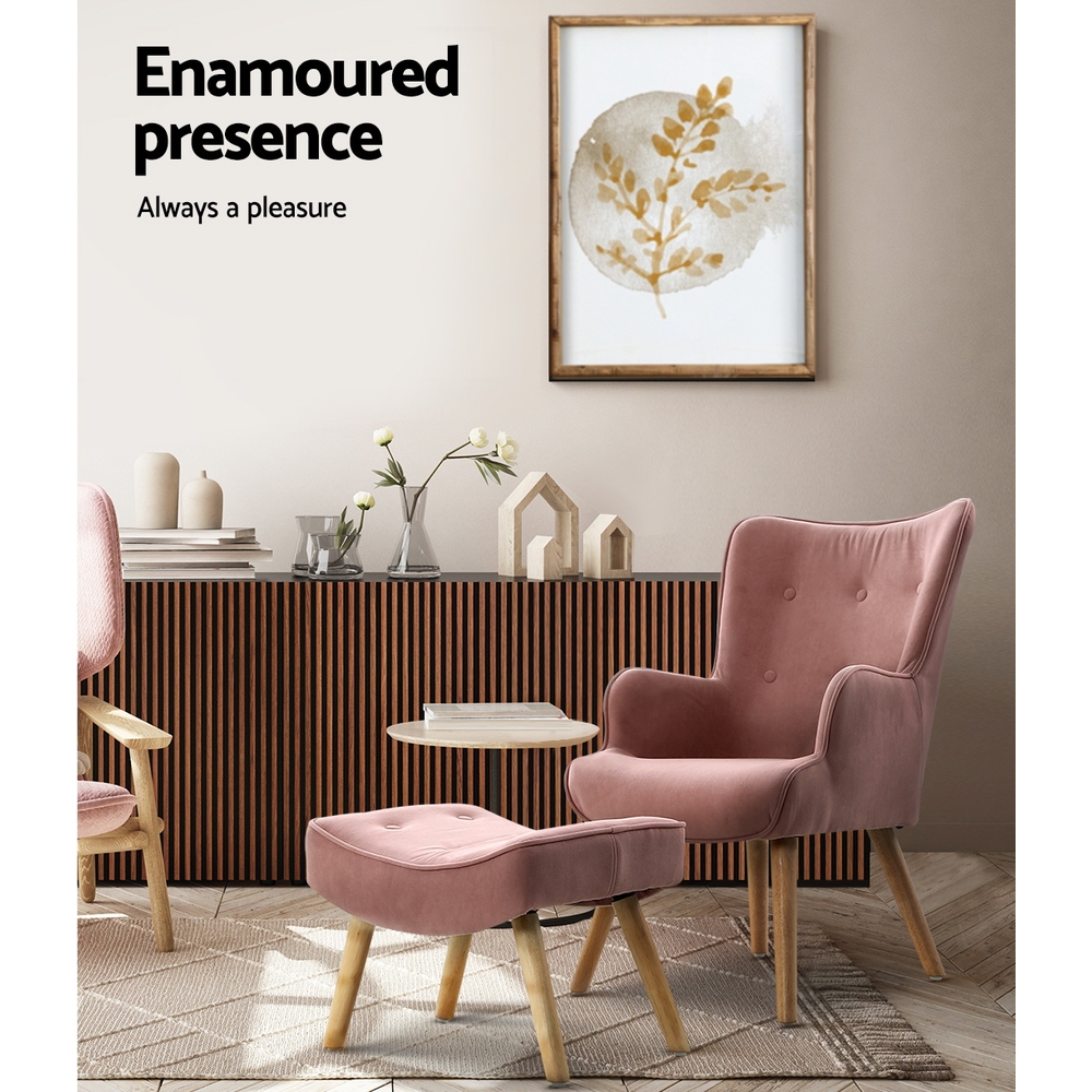 Artiss Armchair Set with Ottoman Pink Lansar - Image 4