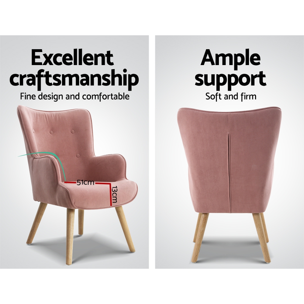 Artiss Armchair Set with Ottoman Pink Lansar - Image 5