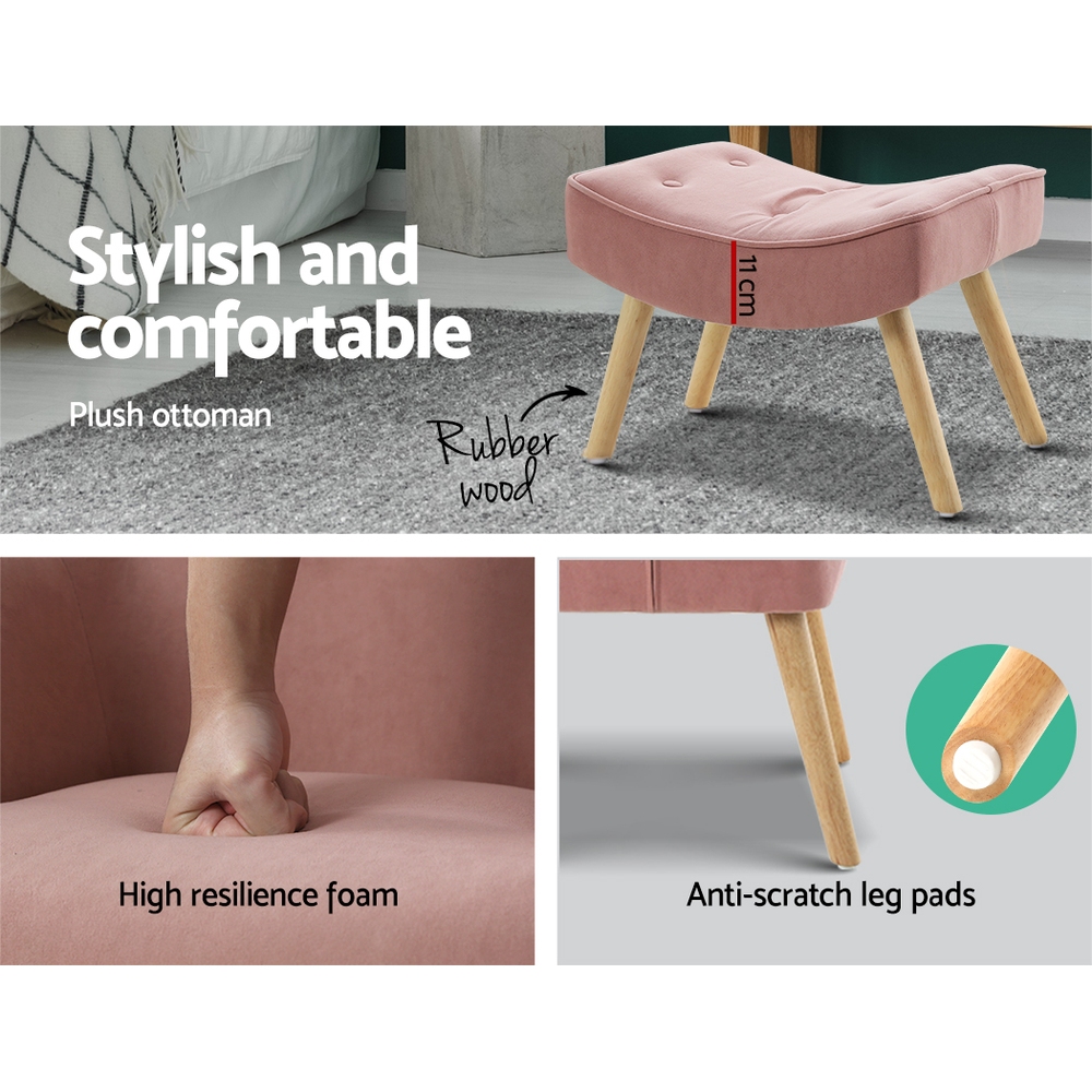 Artiss Armchair Set with Ottoman Pink Lansar - Image 6