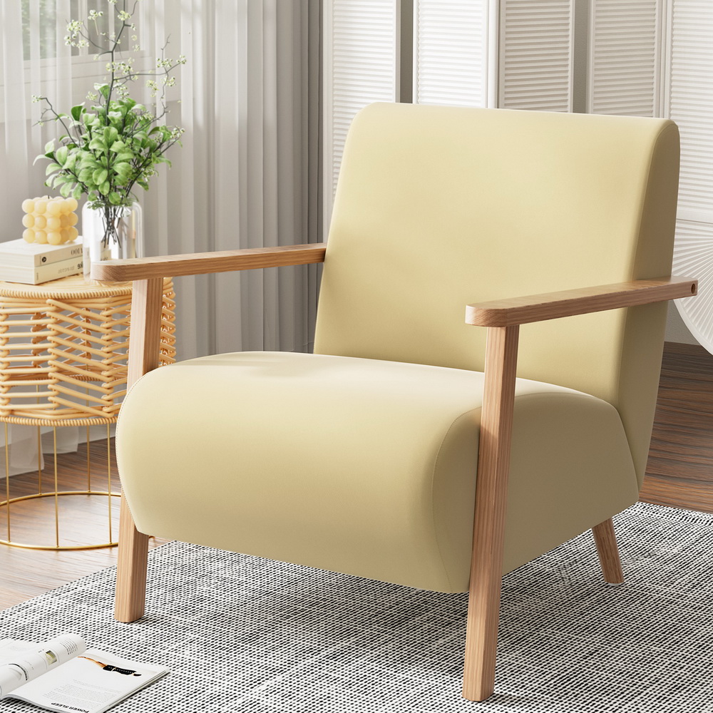 Artiss Armchair Velvet Yellow Olie - Image 7