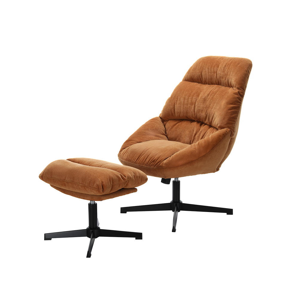 Artiss Armchair Set with Ottoman Linen Fabric Orange Yaro - Image 7
