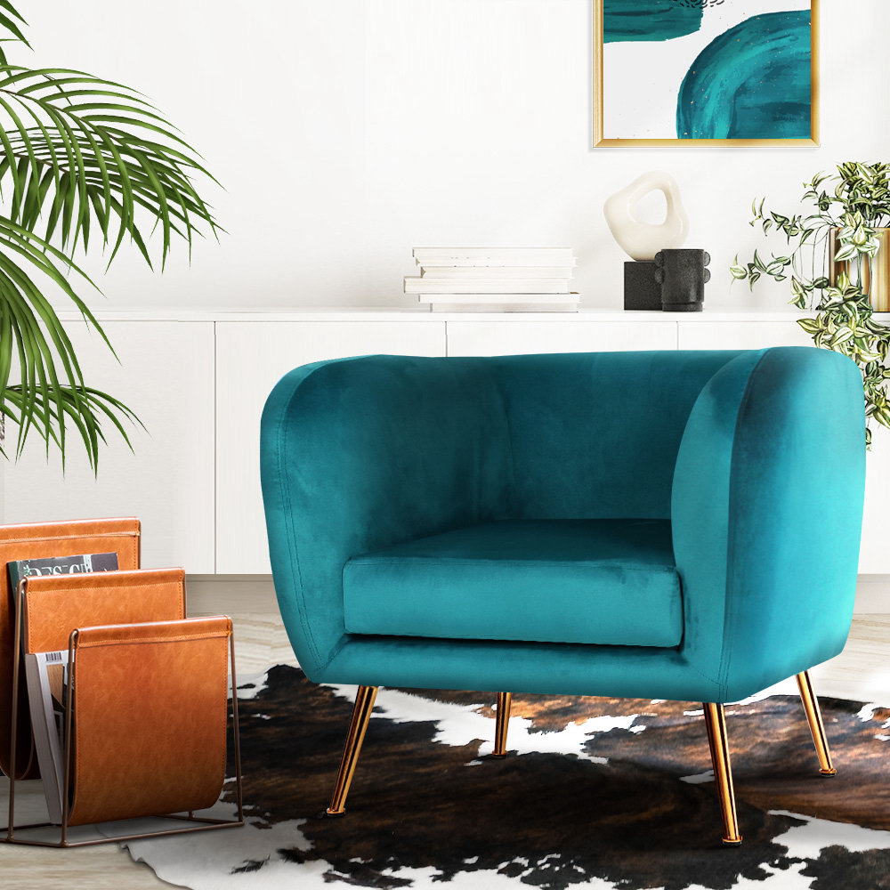 Artiss Armchair Lounge Sofa Arm Chair Accent Chairs Armchairs Couch Velvet Green - Image 1