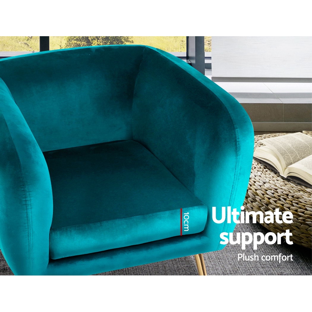 Artiss Armchair Lounge Sofa Arm Chair Accent Chairs Armchairs Couch Velvet Green - Image 4