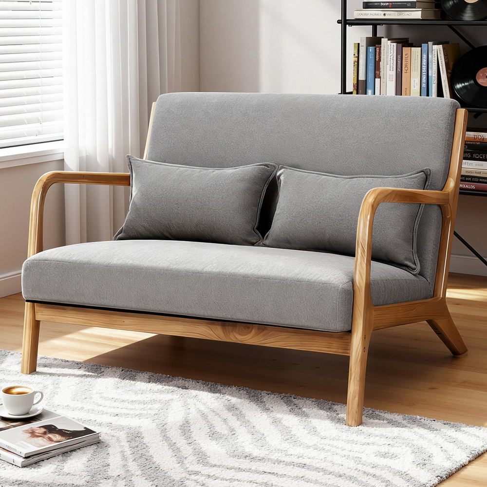 Artiss Armchair 2-seater Loveseat Fabric Grey - Image 1