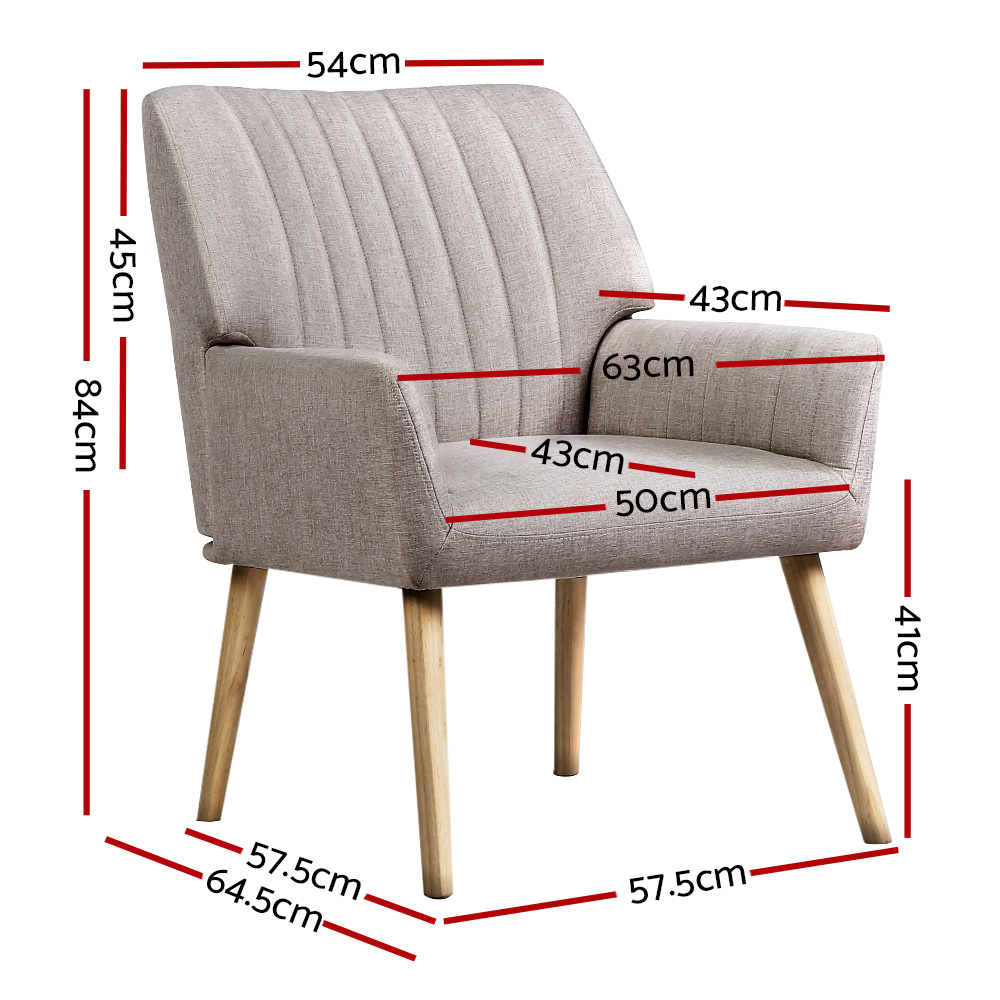 Artiss 2X Armchair Faux Fabric Beige - Image 2