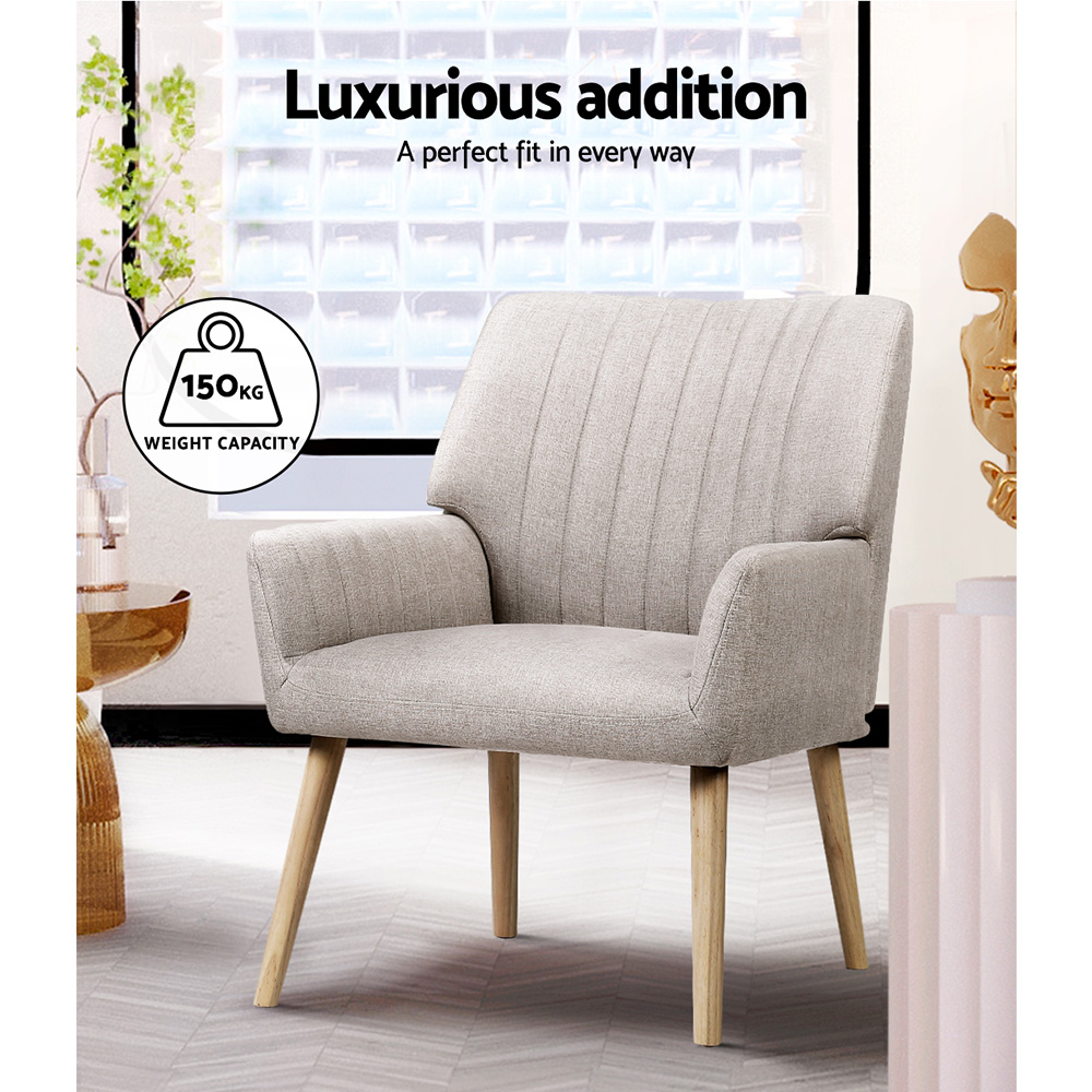 Artiss 2X Armchair Faux Fabric Beige - Image 4