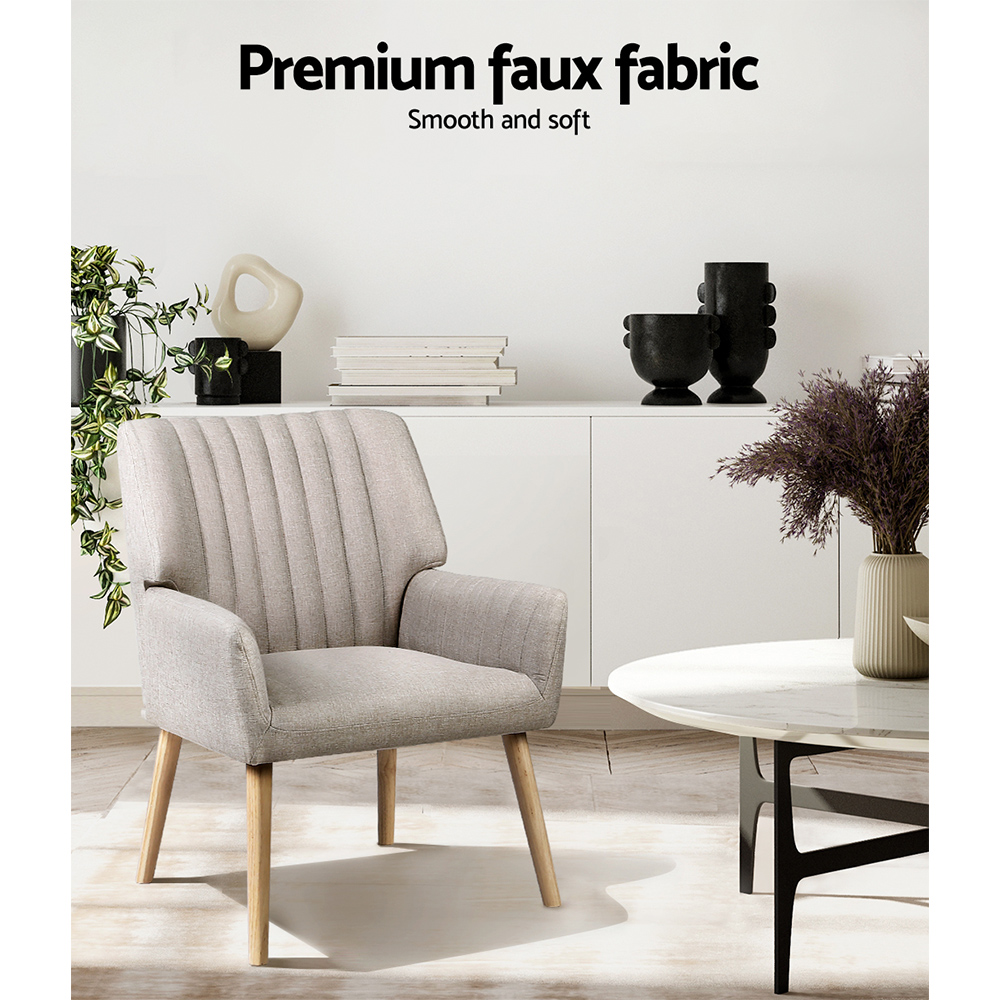 Artiss 2X Armchair Faux Fabric Beige - Image 5