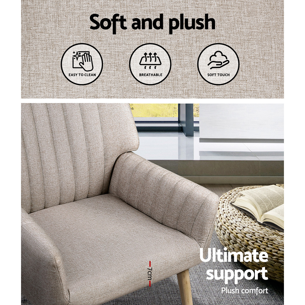 Artiss 2X Armchair Faux Fabric Beige - Image 6