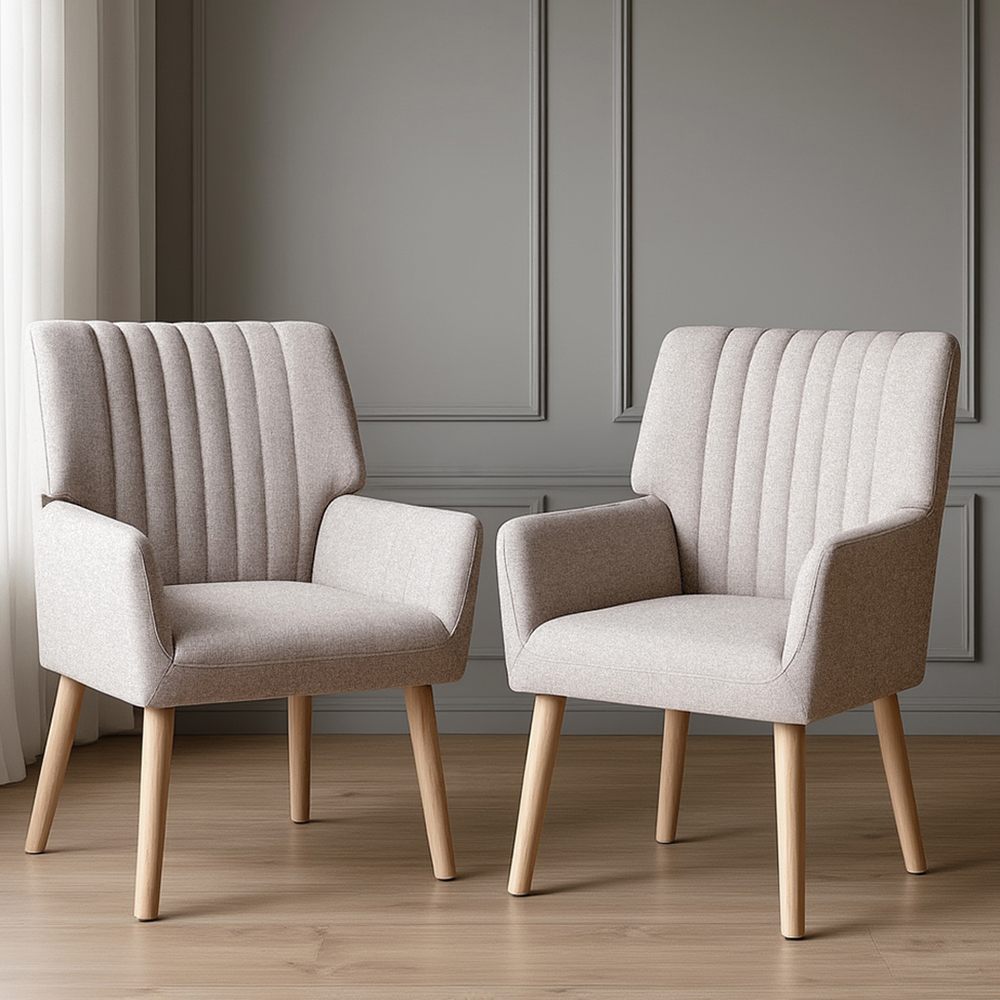 Artiss 2X Armchair Faux Fabric Beige - Image 7